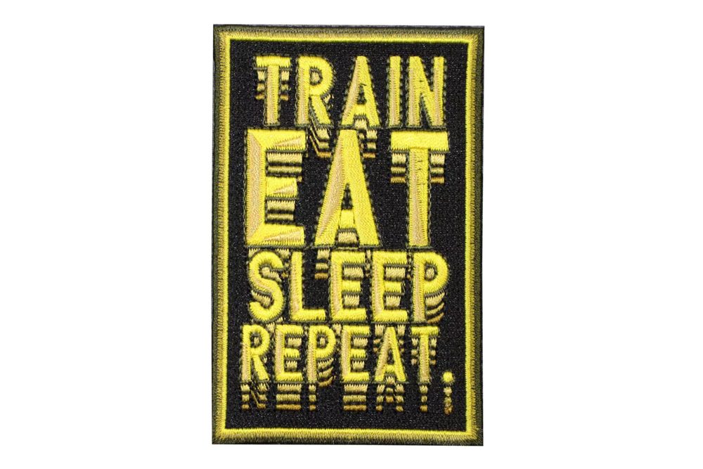Train, Eat, Sleep, Repeat embroidered jiu-jitsu gi patch